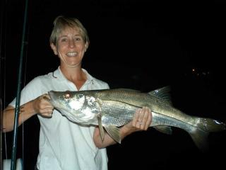 Giant snook caught on a night fishing charter in Ft Myers